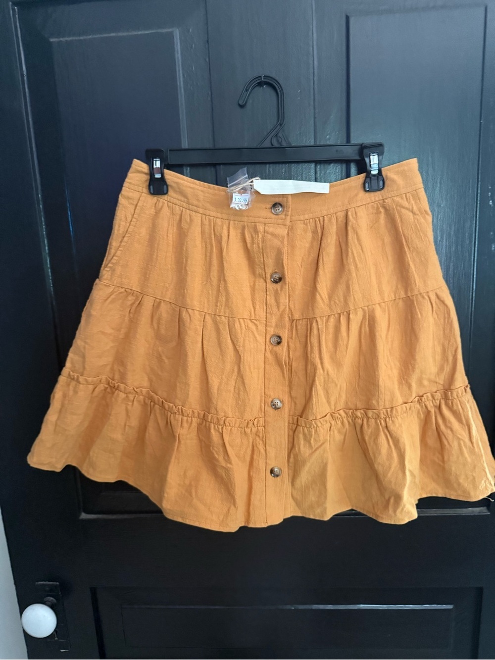 Tiered Button-Front Skater Skirt in Mustard Yellow